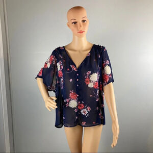 Torrid Womens 0 Plus Floral Sheer Crop Blouse